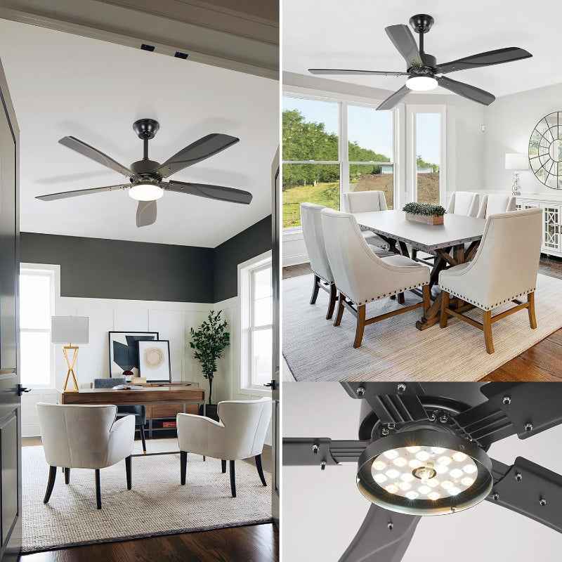 Homefire LED Deckenventilator Mit Beleuchtung Leise - 125CM groß Dimmbar 23W Schwarz Deckenlampe mit Ventilator und Fernbedienung Deckenleuchte Fan 6-Gang Timer für Schlafzimmer Küche Wohnzimmer