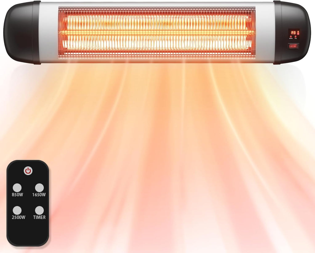 Homefire Heizstrahler Terrasse Infrarotheizung - 2500W Infrarot Strahler Outdoor mit Fernbedienung Elektrisch Wärmestrahler Wandmontage 3 Heizstufen Terrassenstrahler Aussen für Bad Balkon Garten