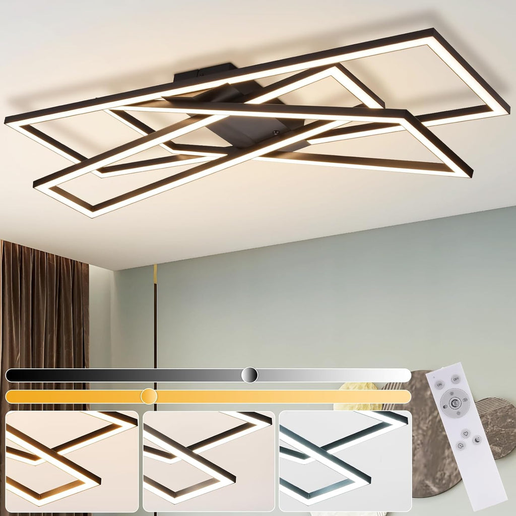 Homefire Deckenlampe LED Deckenleuchte Schlafzimmer - Schwarz 45W Wohnzimmerlampe Dimmbar Schlafzimmerlampe mit Fernbedienung Modern Design Wohnzimmer Flurlampe Metall Deckenlampen für Küche Esszimmer