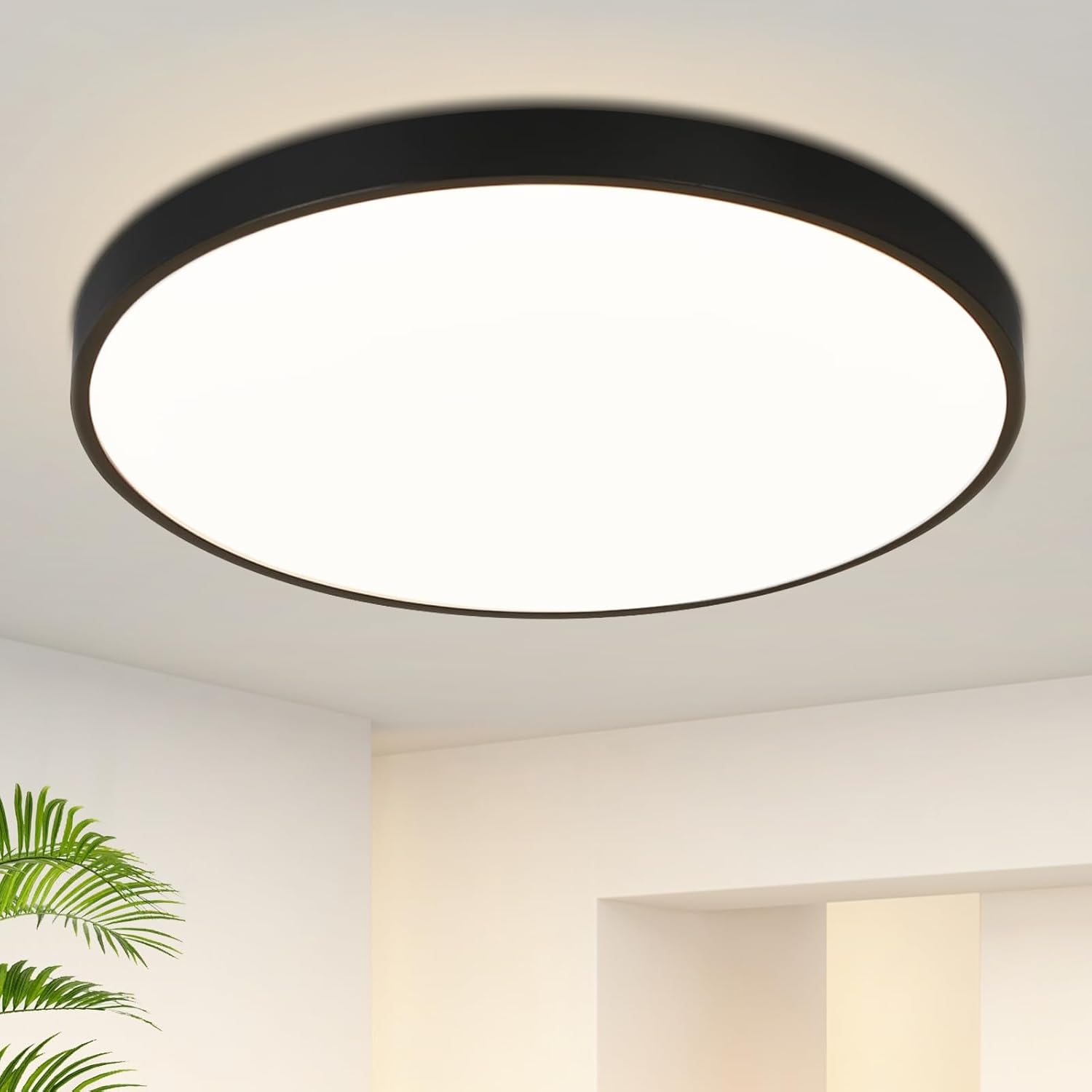 Homefire Led Deckenleuchte Flach Deckenlampe - Schlafzimmerlampe IP44 küchenlampe 4000K Badezimmer Rund 27cm 17W Schwarzer Wohnzimmerlampe für Küche Flur Kinderzimmer Balkon Büro [Energieklasse F]