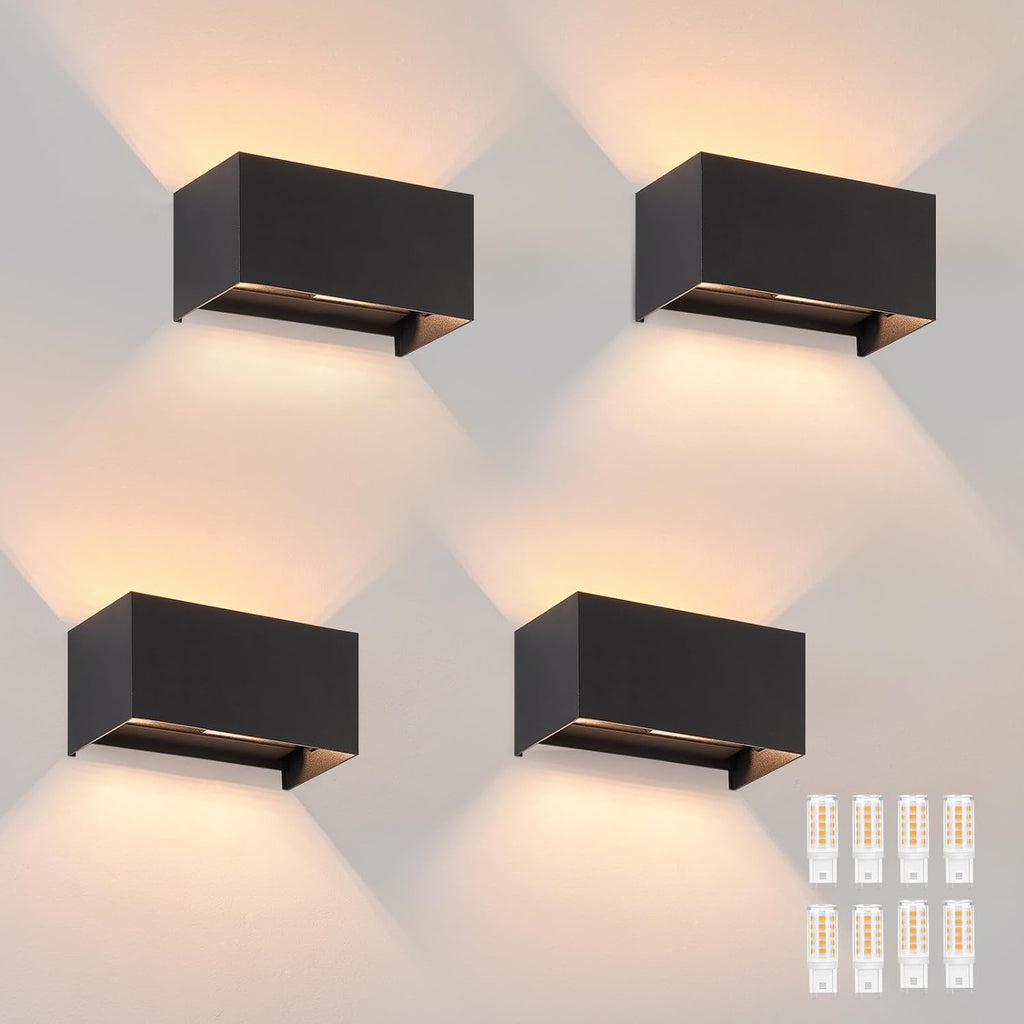 Homefire LED Wandleuchte Innen Wandlampe - 4ER Außenwandleuchten Schwarz Wandbeleuchtung Aussen Aussenlampe Up Down IP65 Ausenbeleutung 3000K Warmweiß Außenleuchte G9 für Hauswand Treppenhaus Flur