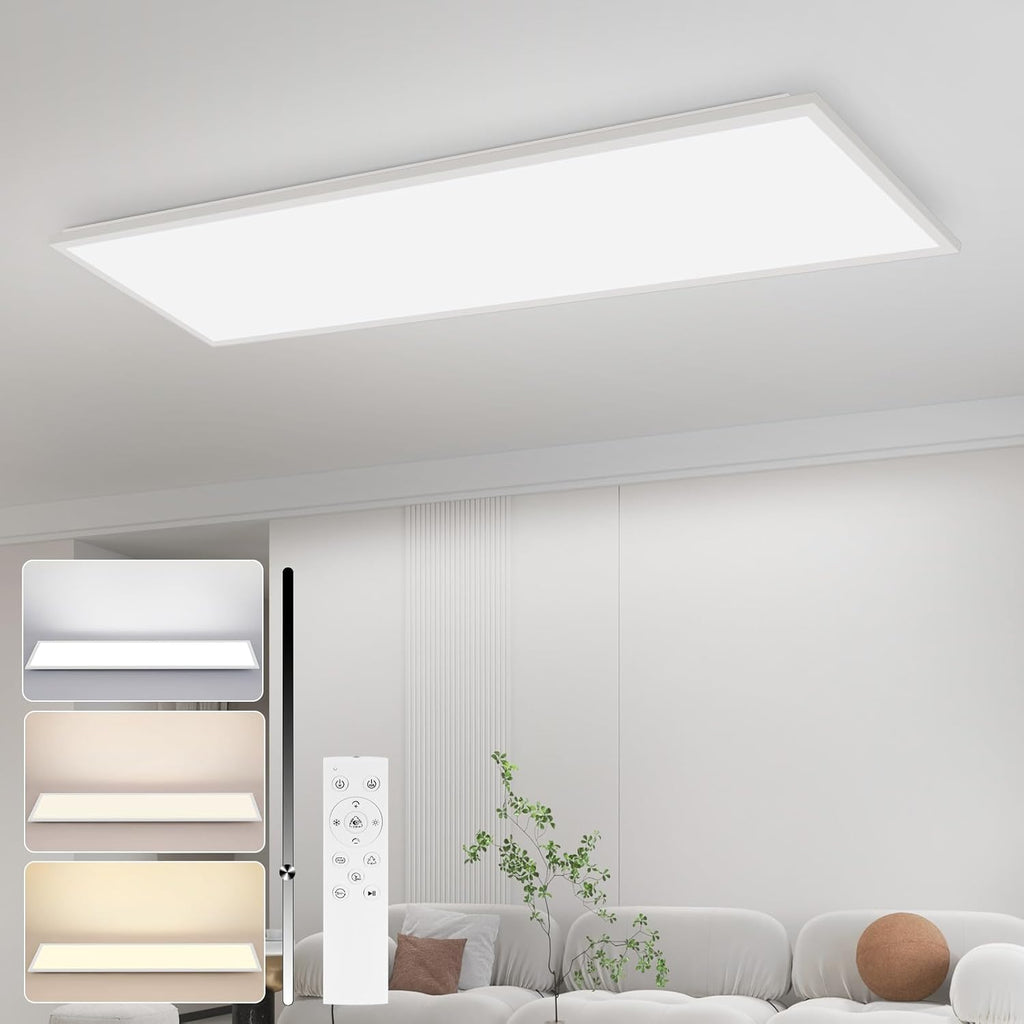Homefire Deckenlampe LED Panel 120 x 30cm - Deckenleuchte Dimmbar 36W Deckenpanel Weiß Wohnzimmerlampe Einstellbare Helligkeit RGB Vier Modi Flach Bürolampe mit Speicherfunktion für Wohnzimmer