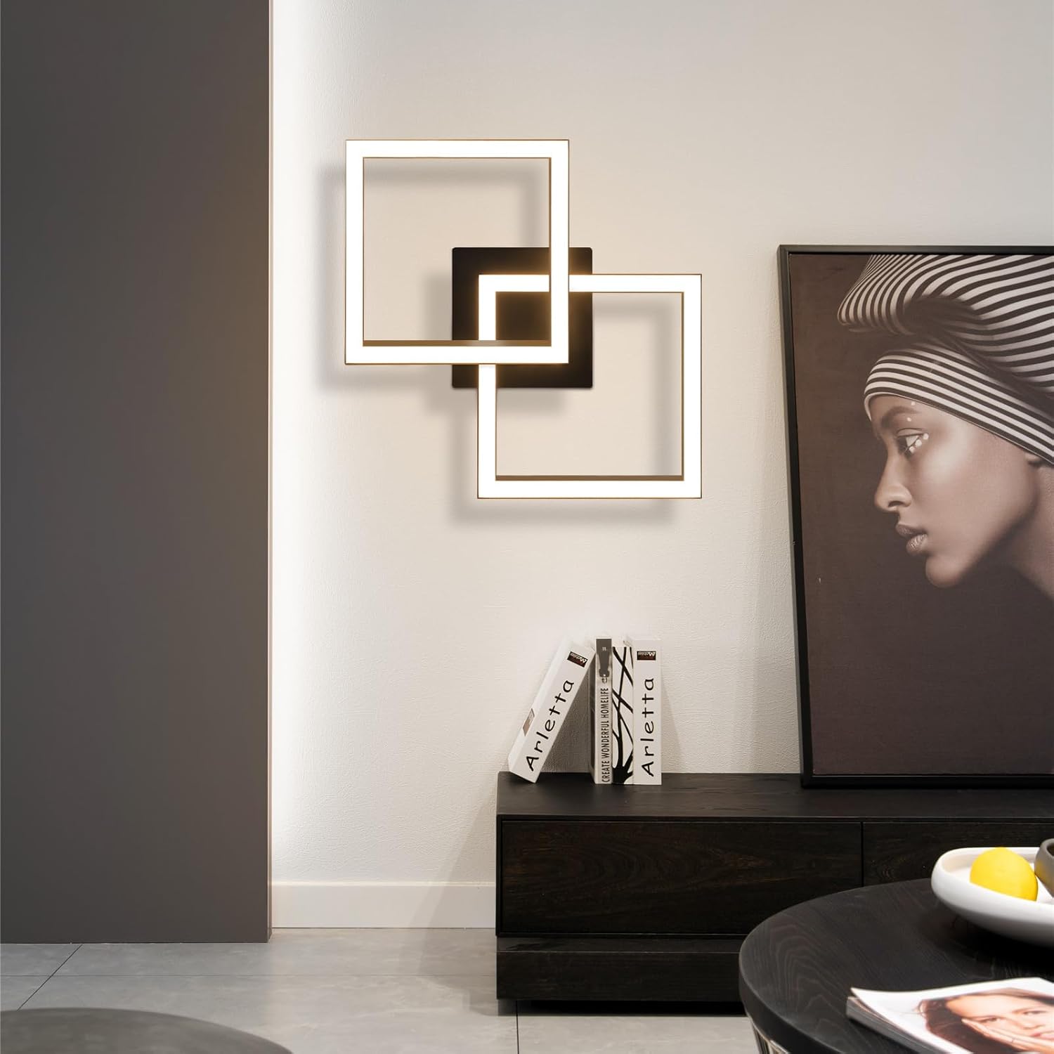 Homefire Deckenlampe LED Deckenleuchte Küche: 24W Küchenlampe Schwarz Wohnzimmerlampe Modern Design Flurlampe Warmweiß Flur Schlafzimmerlampe Eckig Deckenbeleuchtung für Wohnzimmer Schlafzimmer