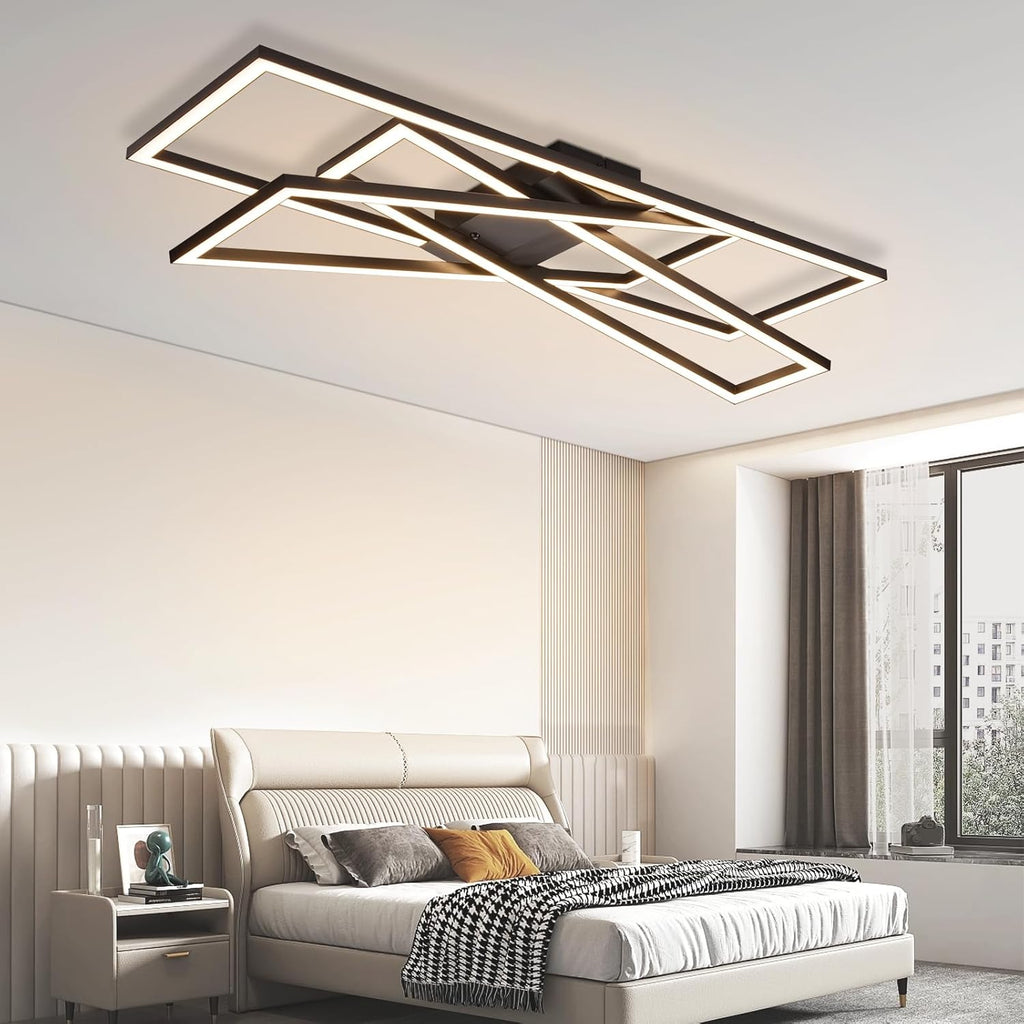 Homefire Deckenlampe LED Deckenleuchte Schlafzimmer - Schwarz 45W Wohnzimmerlampe Dimmbar Schlafzimmerlampe mit Fernbedienung Modern Design Wohnzimmer Flurlampe Metall Deckenlampen für Küche Esszimmer