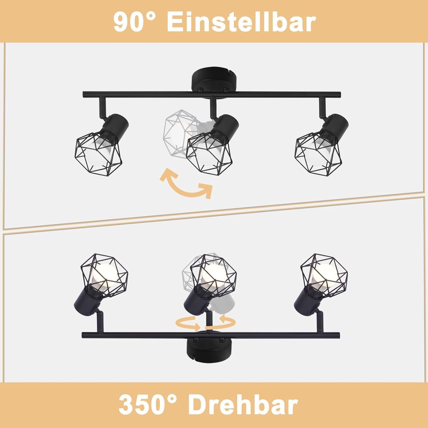 Homefire Deckenstrahler 3 Flammig Deckenspots Schwarz - Deckenleuchte E14 Retro Schwenkbar 350°Deckenlampe Industrial Metall für Schlafzimmer Wohnzimmer Arbeitszimmer Flur Küche Keine Leuchtmittel