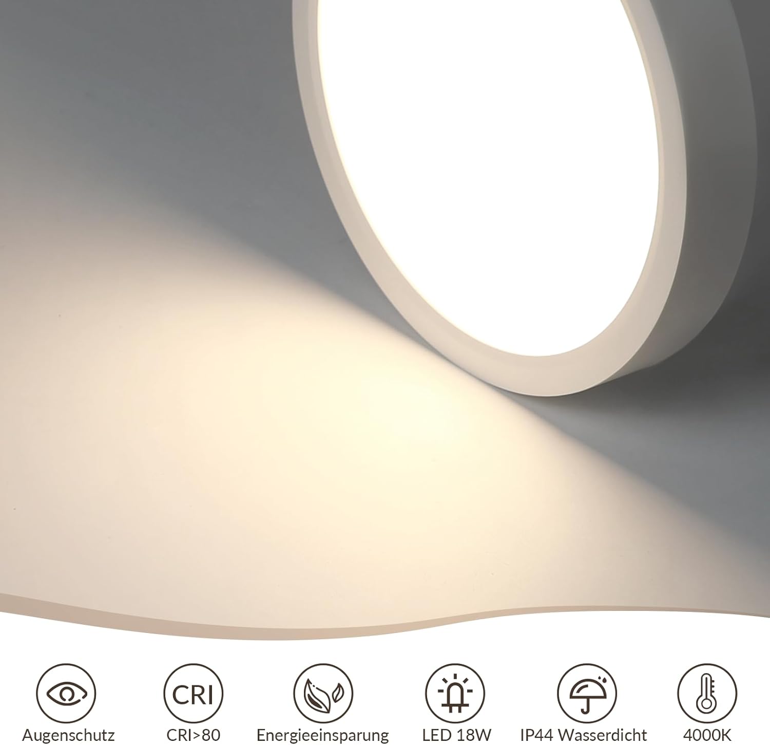 Homefire Deckenlampe LED Deckenleuchte Flach - 23CM Weiß Schlafzimmer Deckenbeleuchtung 18W Rund Flurlampe 4000K Neutralweiß Modern Küchenlampe IP44 Wasserfest Badezimmer Lampe für Bad Küche Flur