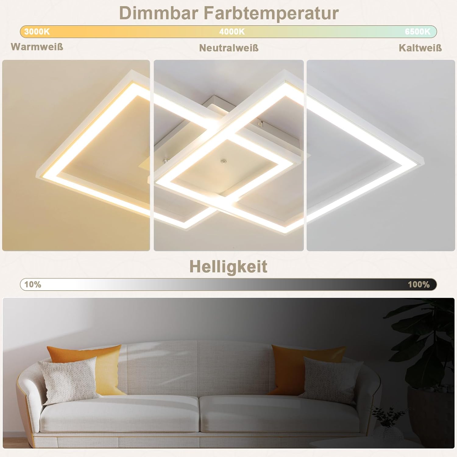 Homefire Deckenlampe LED Deckenleuchte Wohnzimmer - Schlafzimmerlampe RGB Farbwechsel Dimmbar Wohnzimmerlampe Modern Flurlampe mit Fernbedienung 35W Küche Deckenbeleuchtung Schwenkbar für Flur Büro