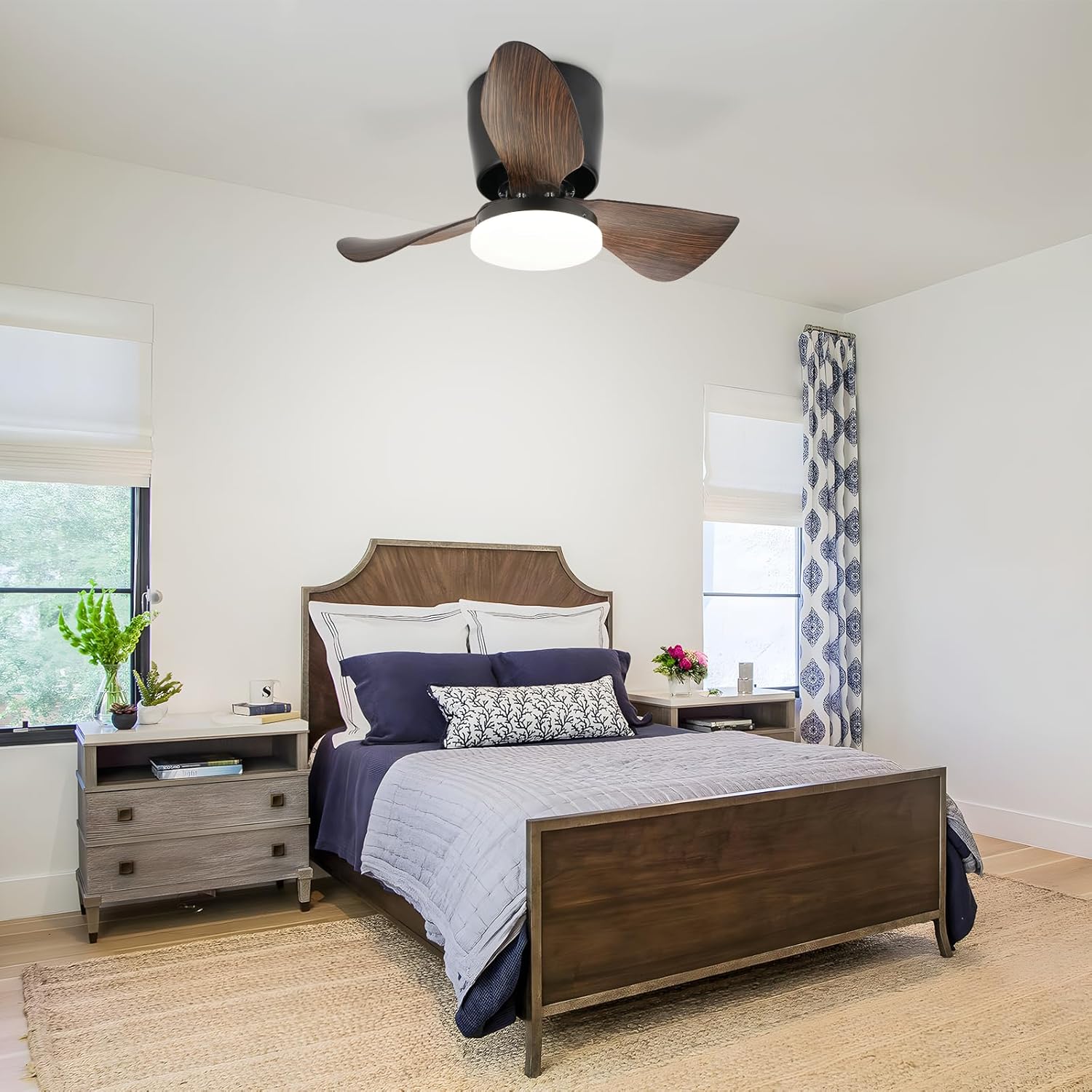 Homefire Deckenventilator Mit Beleuchtung und Fernbedienung Leise - 23W Dimmbar LED Deckenlampe mit Ventilator 70CM Schwarz Deckenventilatoren mit Licht Sommer/Winter 6-Gang Timer für Wohnzimmer Küche