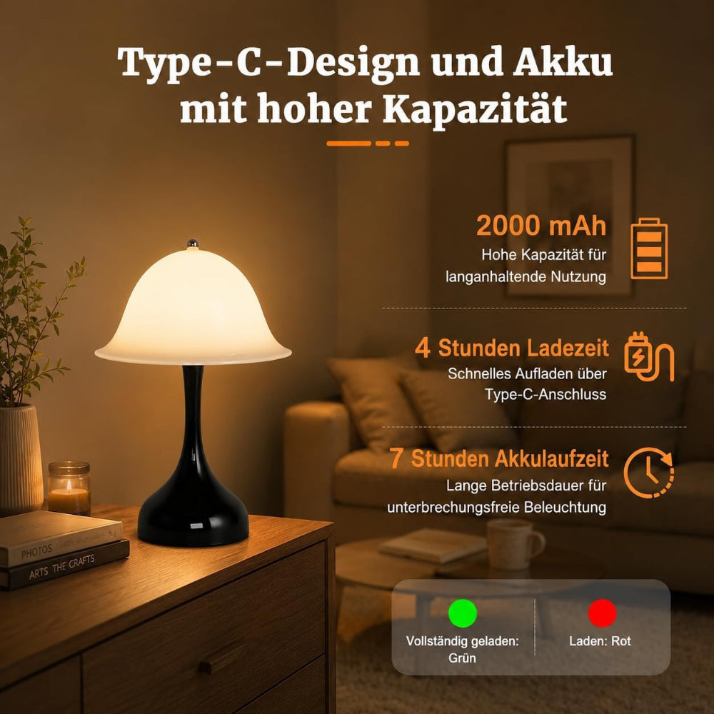 Tischlampe Kabello Nachttischlampe LED - Akku Tischleuchte USB Aufladbar Tischlampen 2000K-6500K Dimmbar Touch Nachttischlampen Modern Design Tischleuchten für Arbeitszimmer Schlafzimmer - Homefire