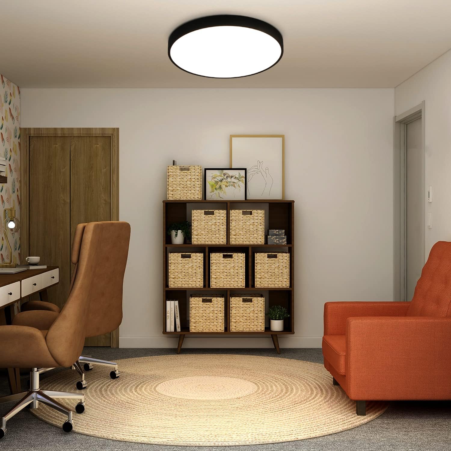 Homefire Led Deckenleuchte Flach Deckenlampe - Schlafzimmerlampe IP44 küchenlampe 4000K Badezimmer Rund 27cm 17W Schwarzer Wohnzimmerlampe für Küche Flur Kinderzimmer Balkon Büro [Energieklasse F]