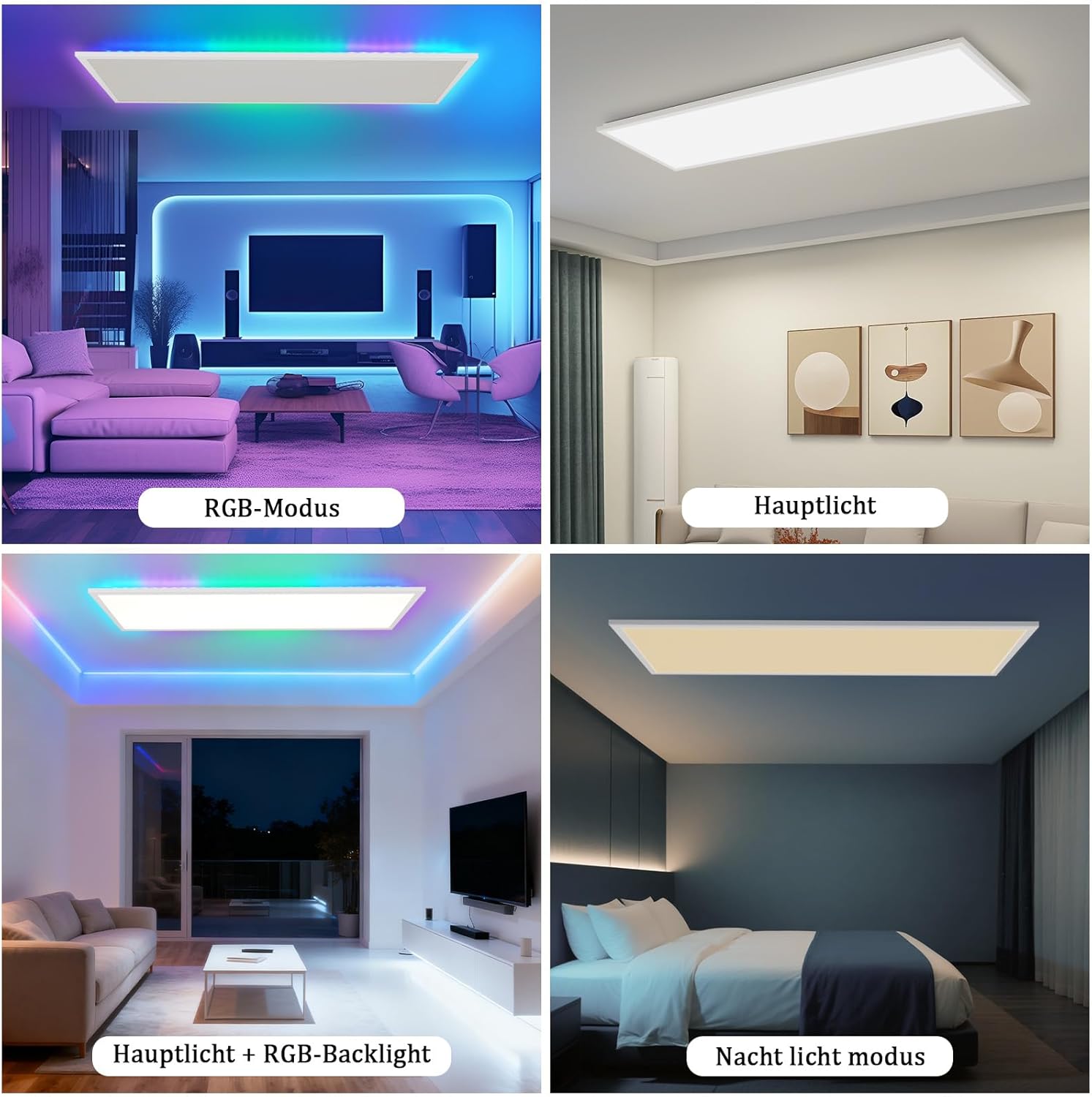 Homefire Deckenlampe LED Panel 120 x 30cm - Deckenleuchte Dimmbar 36W Deckenpanel Weiß Wohnzimmerlampe Einstellbare Helligkeit RGB Vier Modi Flach Bürolampe mit Speicherfunktion für Wohnzimmer