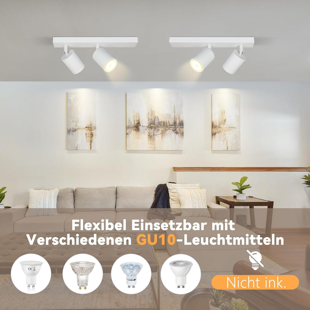 Homefire LED Deckenlampe 2 Flammig Deckenstrahler - 350° Schwenkbar Strahler GU10 Deckenleuchte Weiß flurlampe Spots Innen Deckenspot für Wohnzimmer Küche Schlafzimmer Ohne Leuchtmittel
