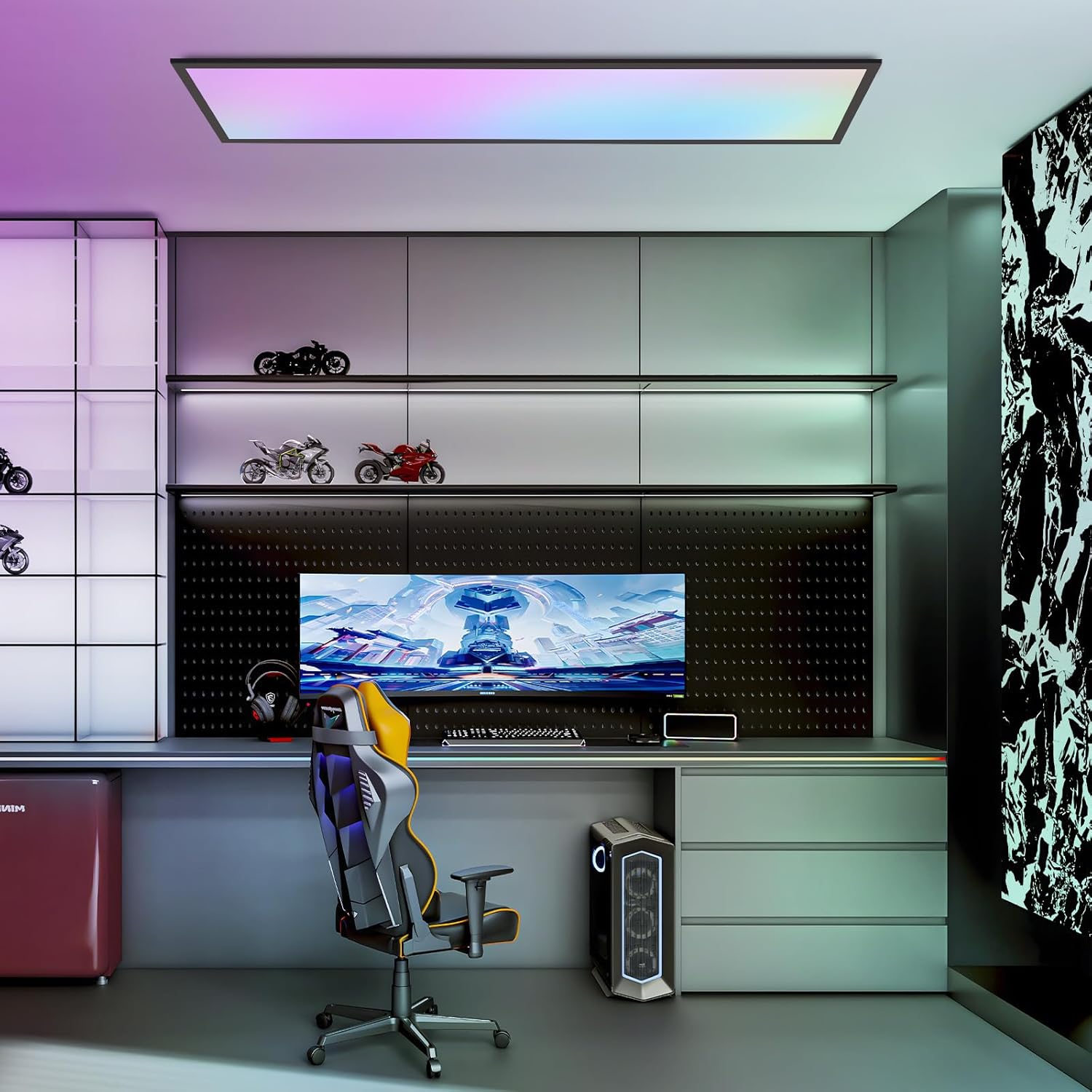 Homefire Deckenlampe LED Panel 120x30cm - Deckenleuchte Dimmbar Rechteckig 39W Deckenpanel Farbwechsel RGB + CCT Küchenlampe mit Fernbedienung Flach Bürolampe für Wohnzimmer Esszimmer Schlafzimmer