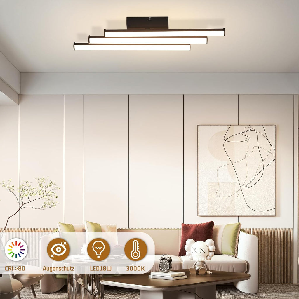 Homefire Deckenlampe LED Deckenleuchte Schlafzimmer - 18W Flurlampe Küchenlampe 3000K Warmweiß Modern Deckenlampen Schwarz Schlafzimmerlampe für Küche Schlafzimmer Treppenhaus Wohnzimmer Büro