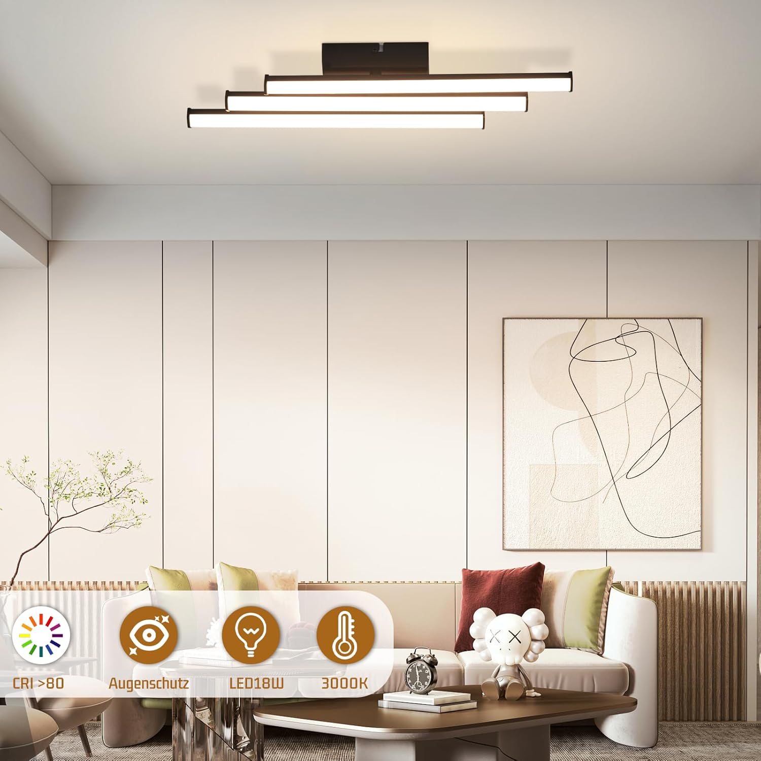 Homefire Deckenlampe LED Deckenleuchte Schlafzimmer - 18W Flurlampe Küchenlampe 3000K Warmweiß Modern Deckenlampen Schwarz Schlafzimmerlampe für Küche Schlafzimmer Treppenhaus Wohnzimmer Büro