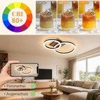 Homefire Deckenleuchte Wohnzimmer Deckenlampe LED - 44cm Küchenlampe 3000K Warmweiß Flur 14W Modern Schlafzimmerlampe 2-Ring Design Wohnzimmerlampe in Holzoptik für Küche Schlafzimmer Büro