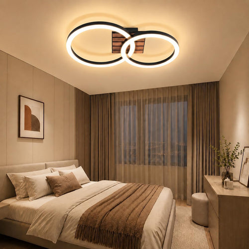 Homefire Deckenleuchte Wohnzimmer Deckenlampe LED - 44cm Küchenlampe 3000K Warmweiß Flur 14W Modern Schlafzimmerlampe 2-Ring Design Wohnzimmerlampe in Holzoptik für Küche Schlafzimmer Büro