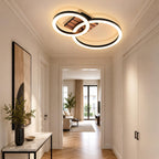 Homefire Deckenleuchte Wohnzimmer Deckenlampe LED - 44cm Küchenlampe 3000K Warmweiß Flur 14W Modern Schlafzimmerlampe 2-Ring Design Wohnzimmerlampe in Holzoptik für Küche Schlafzimmer Büro