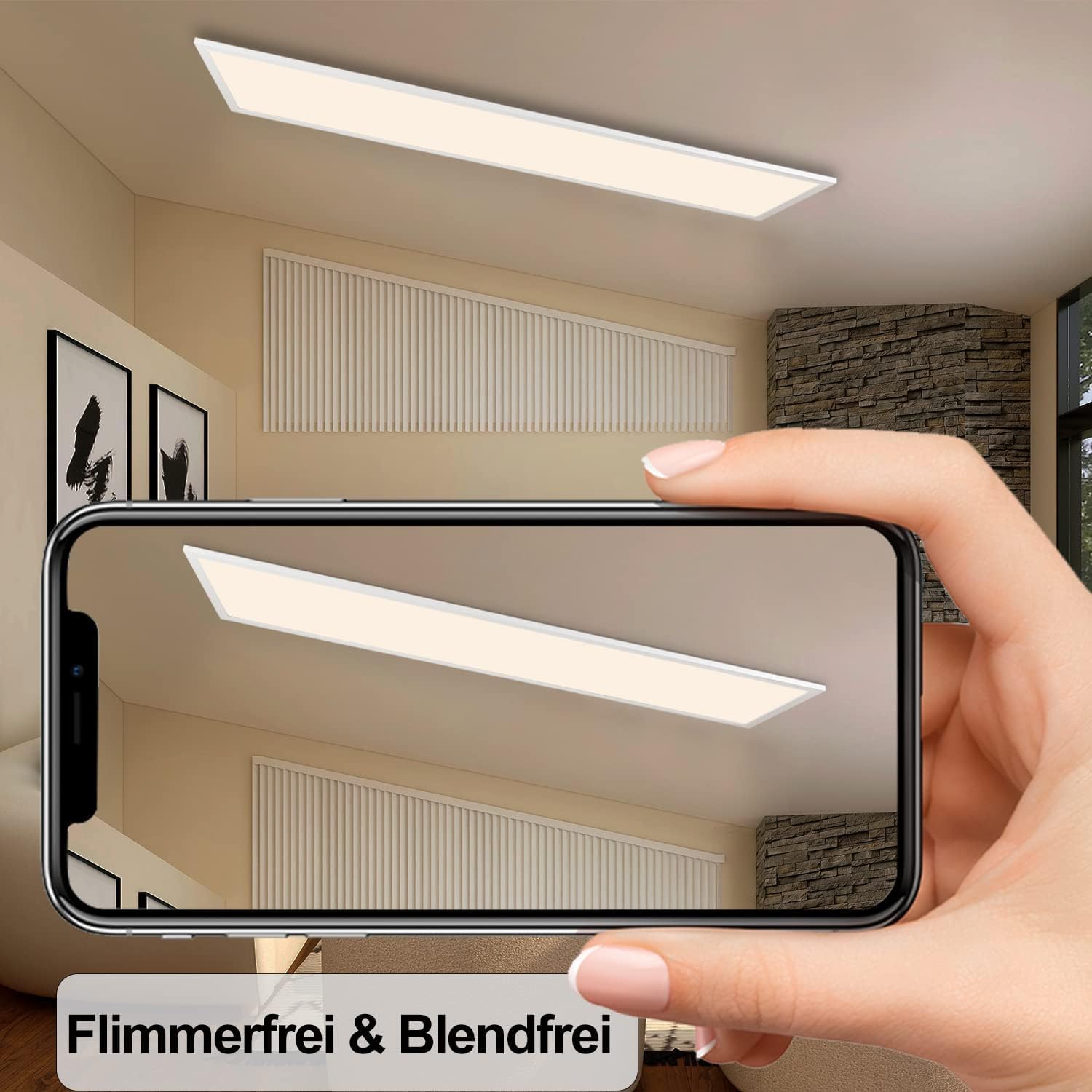 Homefire Deckenleuchte LED Panel 120x30CM Deckenlampe Flach Dimmbar mit Fernbedienung 48W Deckenpanel Lang Modern Küchenlampe Rechteckig Weiß Bürolampe Tageslichtlampe Deck für Küche Wohnzimmer Büro