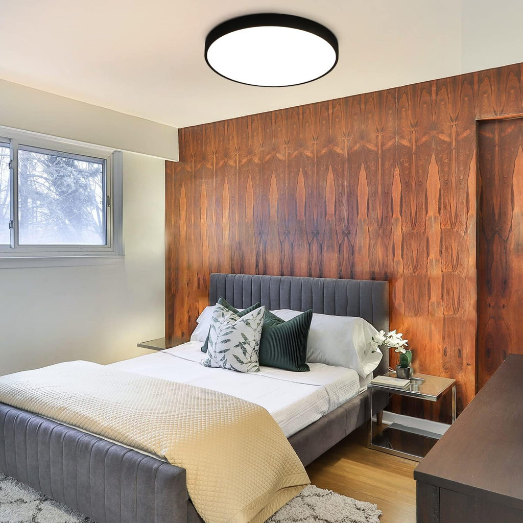 Homefire Led Deckenleuchte Flach Deckenlampe - Schlafzimmerlampe IP44 küchenlampe 4000K Badezimmer Rund 27cm 17W Schwarzer Wohnzimmerlampe für Küche Flur Kinderzimmer Balkon Büro [Energieklasse F]