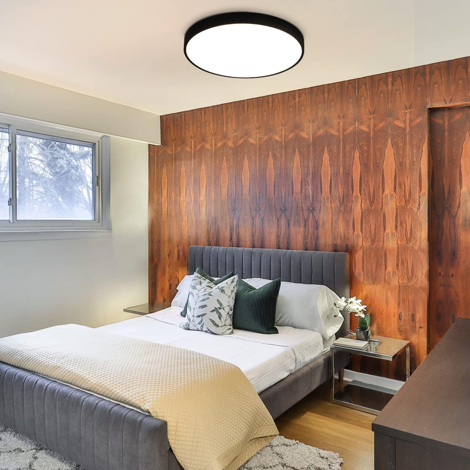 Homefire Led Deckenleuchte Flach Deckenlampe - Schlafzimmerlampe IP44 küchenlampe 4000K Badezimmer Rund 27cm 17W Schwarzer Wohnzimmerlampe für Küche Flur Kinderzimmer Balkon Büro [Energieklasse F]