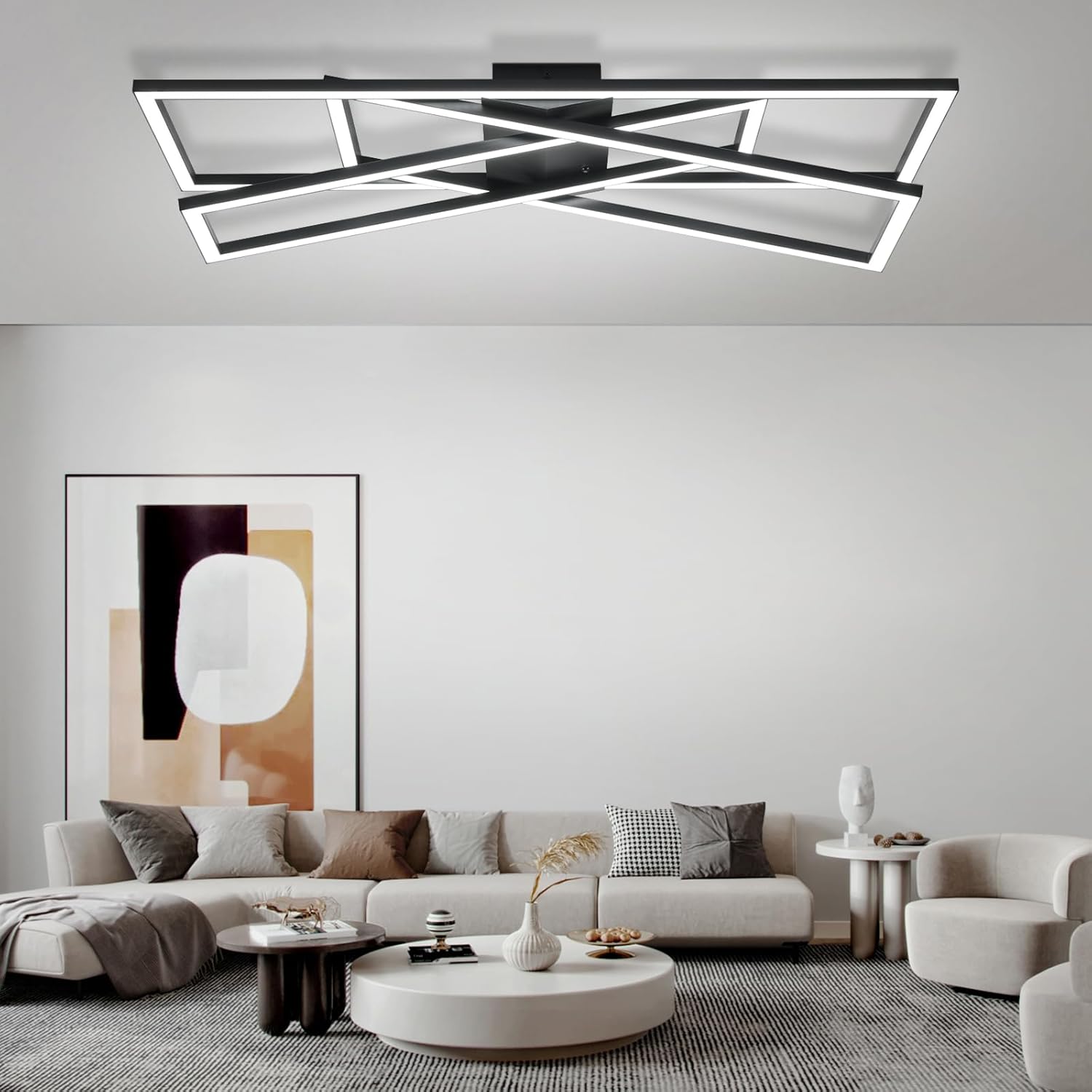 Homefire Deckenlampe LED Deckenleuchte Schlafzimmer - Schwarz 45W Wohnzimmerlampe Dimmbar Schlafzimmerlampe mit Fernbedienung Modern Design Wohnzimmer Flurlampe Metall Deckenlampen für Küche Esszimmer