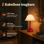 Nachttischlampe LED Tischlampe Kabellos - Akku Tischleuchte Touch Dimmbar 2000K-6500K Tischlampen USB Aufladbare Batterie Rot Nachttischlampen Modern Design Tischleuchten für Esstisch Esszimmer