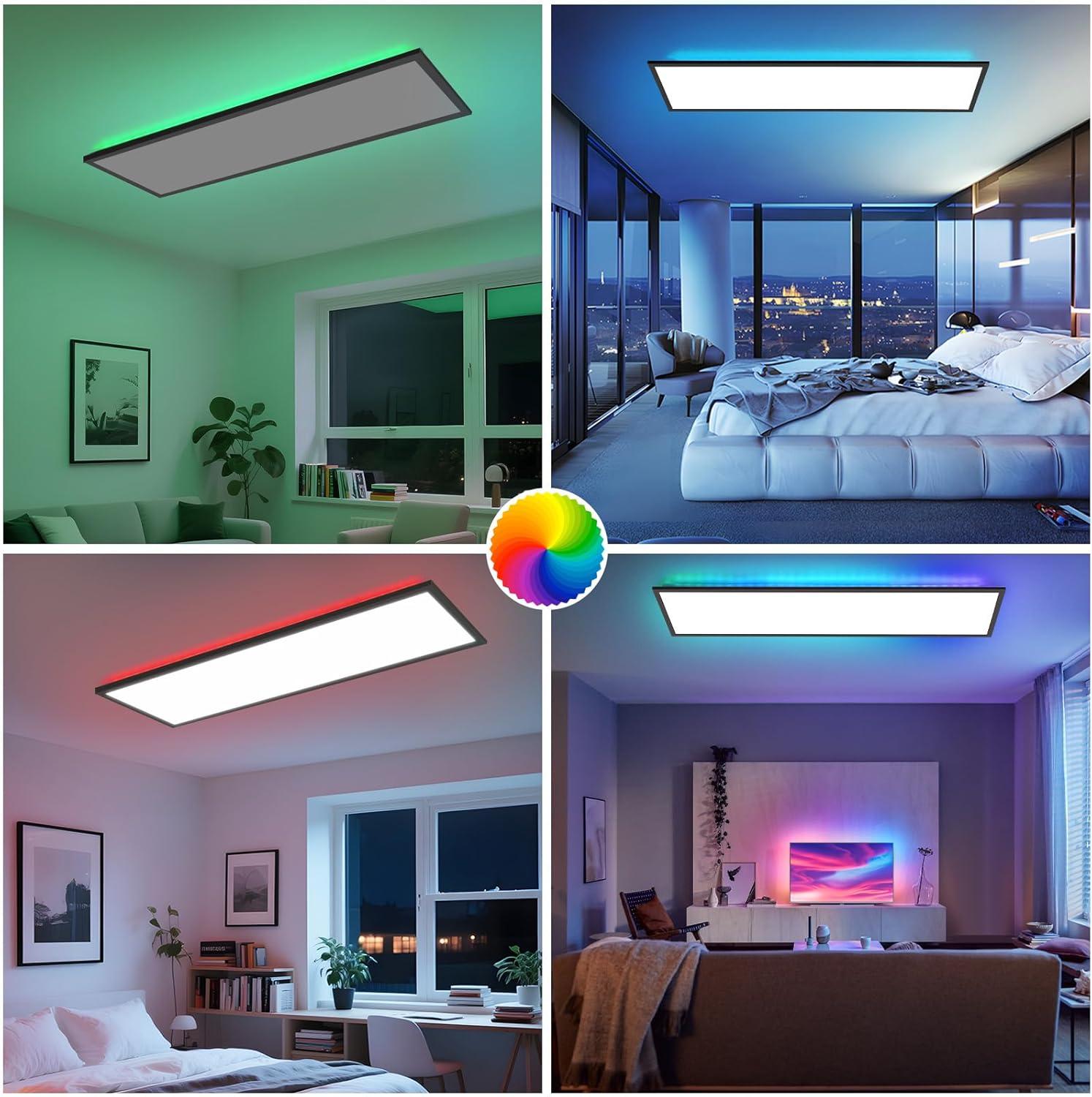 Homefire Deckenlampe LED Panel 120x30cm - Deckenleuchte Dimmbar 36W Farbwechsel Flach Bürolampe Stufenloses Dimmen 10%-100% Deckenpanel Küchenlampe mit Fernbedienung RGB Vier Modi für Wohnzimmer Büro