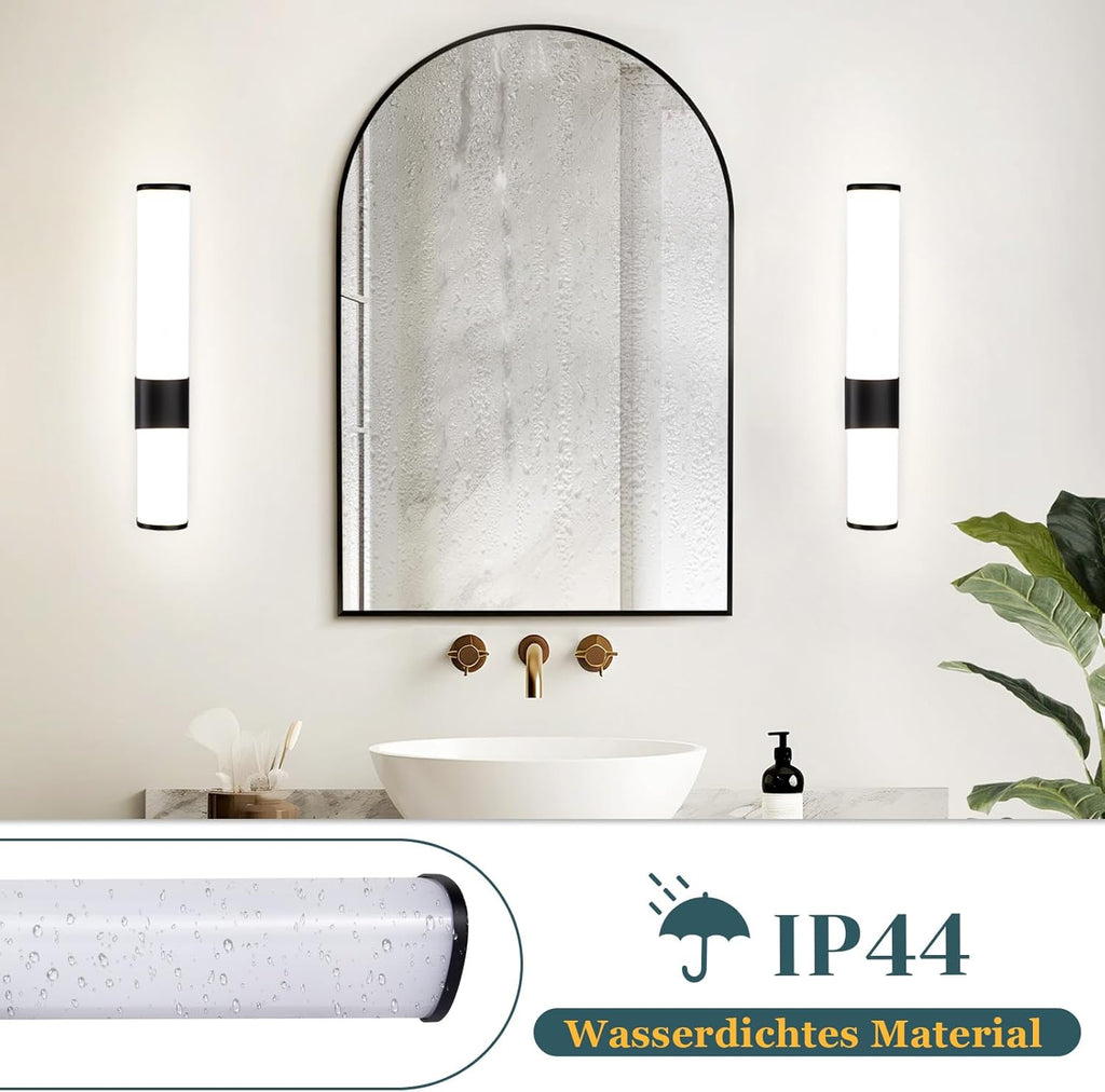 Homefire LED Spiegelleuchte Bad Wandlampe - 6W Spiegellampe Schwarz Badleuchte Wand 30cm Badezimmer Wasserdicht IP44 Modern Neutralweiß 4000K Badlampe Wandleuchte für Keller Küche Badschrank