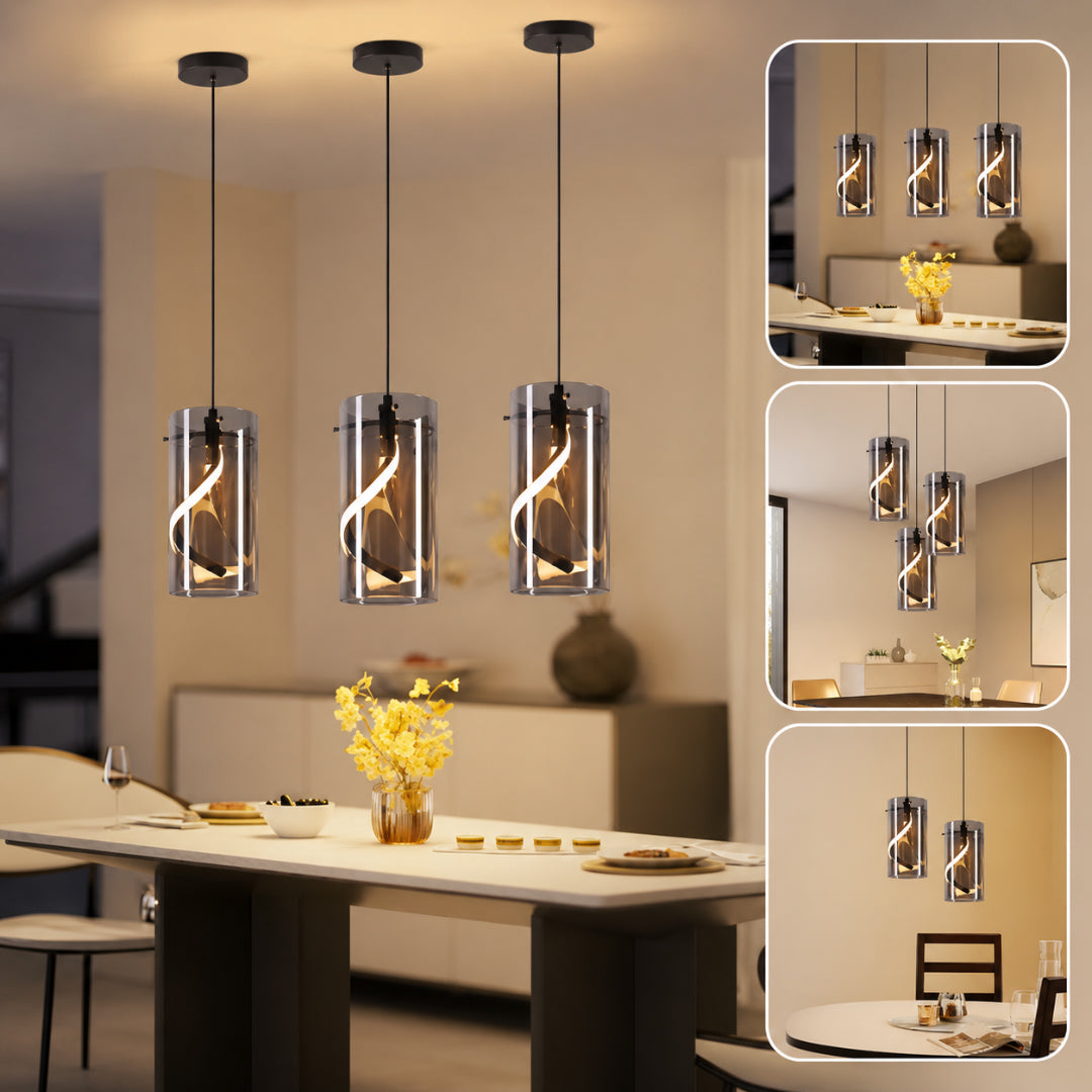 LED Pendelleuchte Esstisch Hängelampe Vintage - Hängeleuchte Glas 3 Flammig 33W Retro Hängend Esstischlampe Rauchgrau Pendellampe Höhenverstellbar 3000K Küchenlampe für Wohnzimmer Esszimmer
