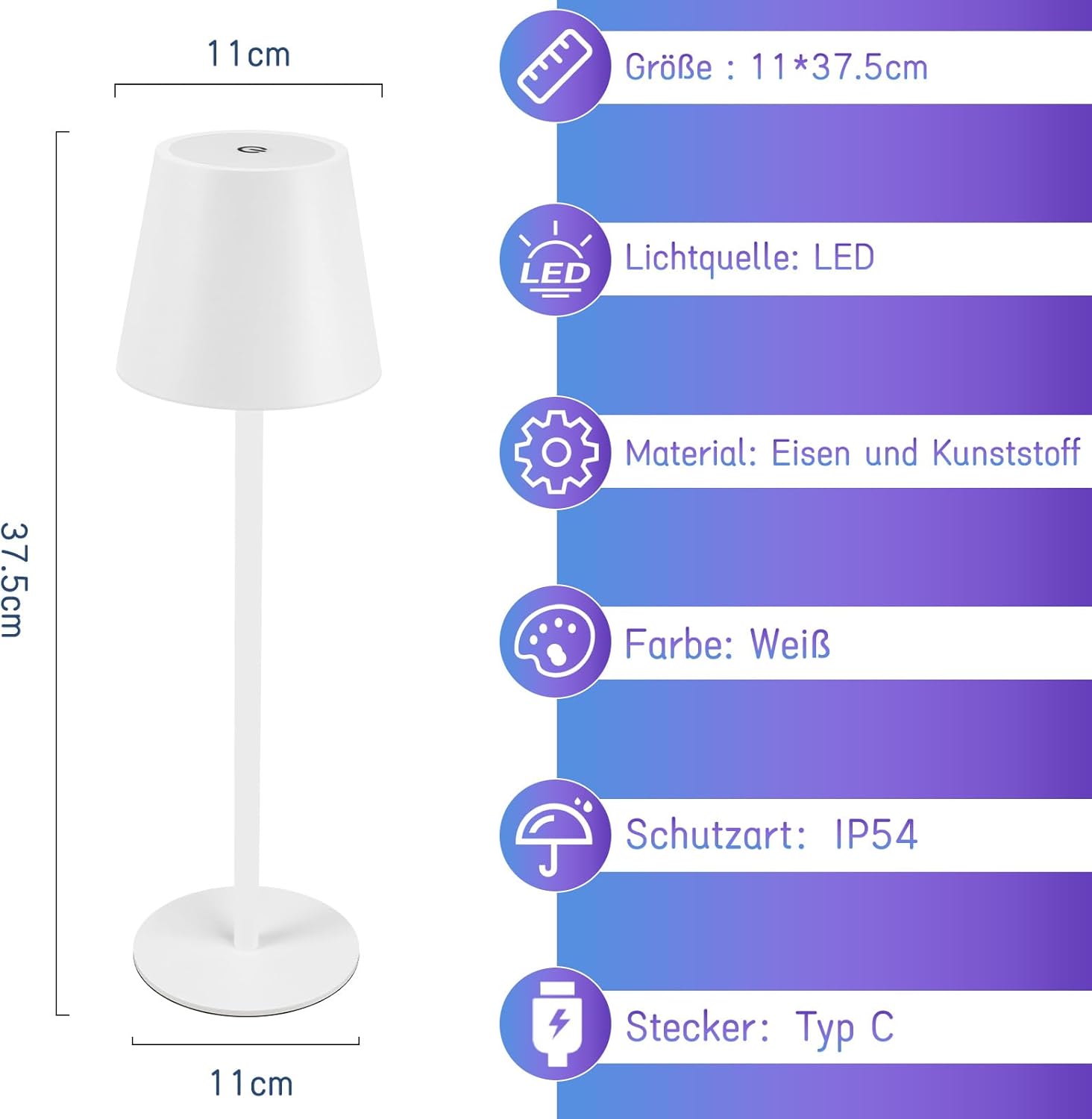 Homefire 2ER Tischlampe Kabellos LED Tischleuchte - Nachttischlampe RGB Touch Dimmbar Schreibtischlampe IP54 Bettlampe Tisch USB Nachttischleuchte Metall Aufladbar Weiß für Schreibtisch Nachttisch