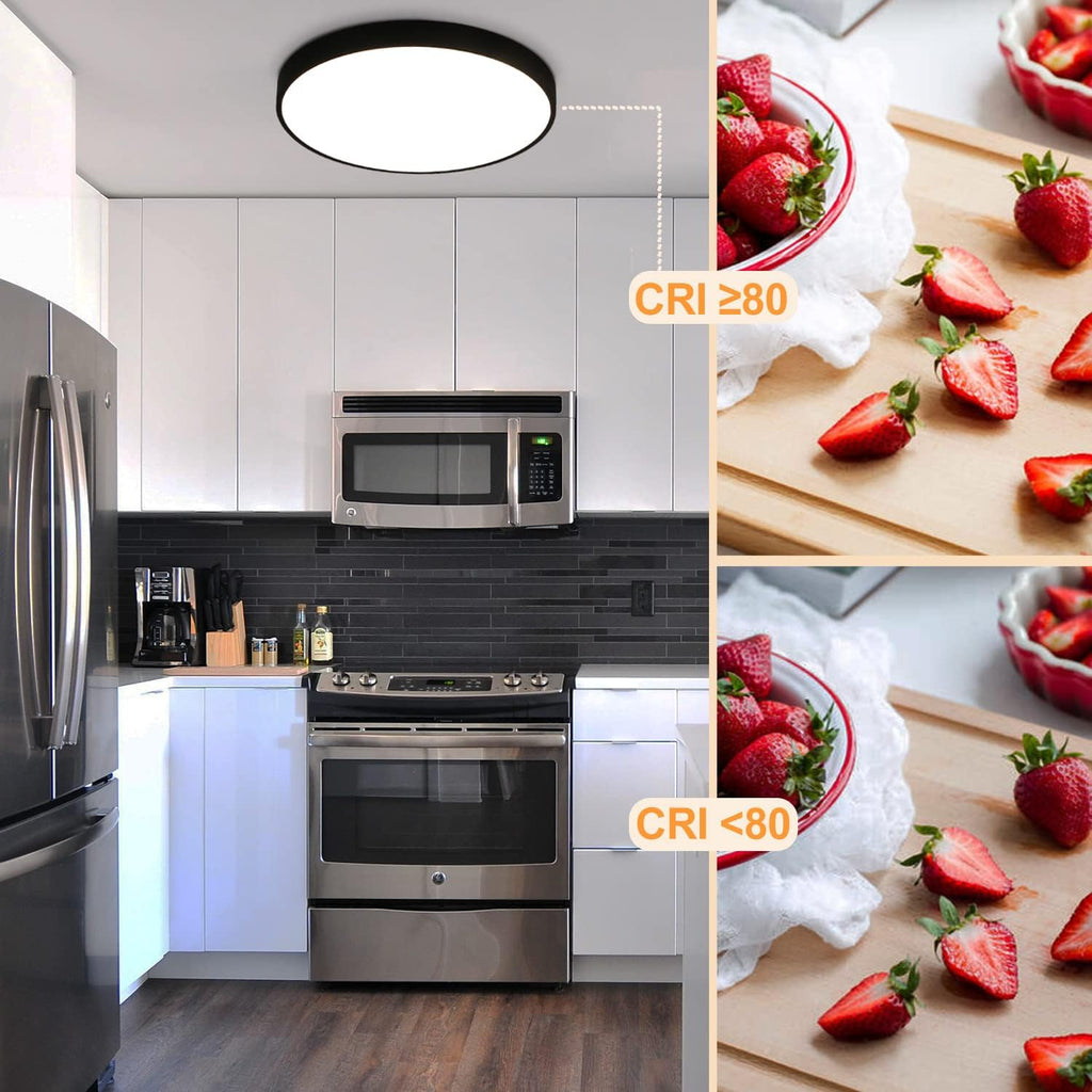 Homefire Led Deckenleuchte Flach Deckenlampe - Schlafzimmerlampe IP44 küchenlampe 4000K Badezimmer Rund 27cm 17W Schwarzer Wohnzimmerlampe für Küche Flur Kinderzimmer Balkon Büro [Energieklasse F]