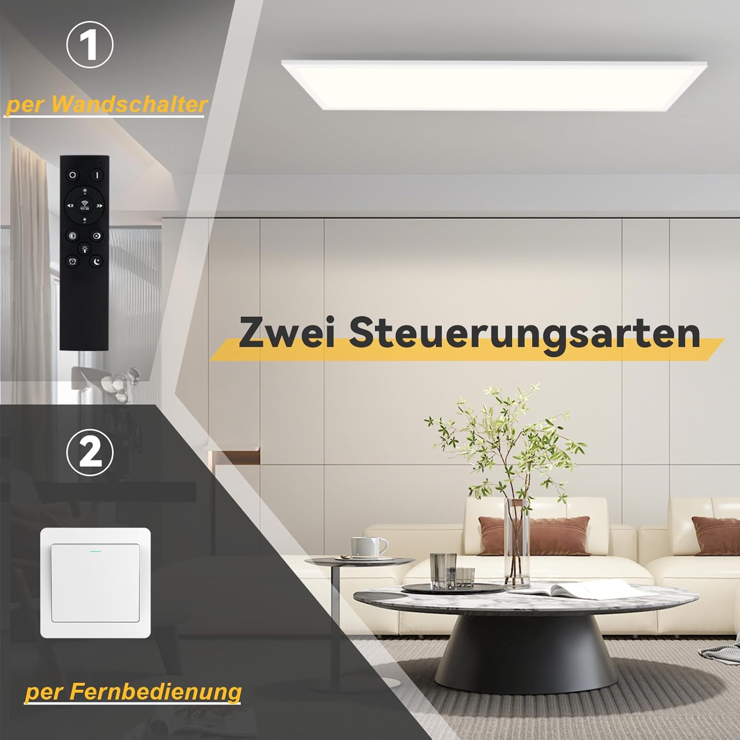 Homefire Deckenleuchte LED Panel 120x30CM Deckenlampe Flach Dimmbar mit Fernbedienung 48W Deckenpanel Lang Modern Küchenlampe Rechteckig Weiß Bürolampe Tageslichtlampe Deck für Küche Wohnzimmer Büro