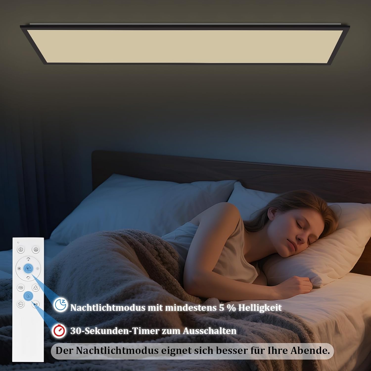 Homefire Deckenlampe LED Panel 120x30cm - Deckenleuchte Dimmbar 36W Farbwechsel Flach Bürolampe Stufenloses Dimmen 10%-100% Deckenpanel Küchenlampe mit Fernbedienung RGB Vier Modi für Wohnzimmer Büro
