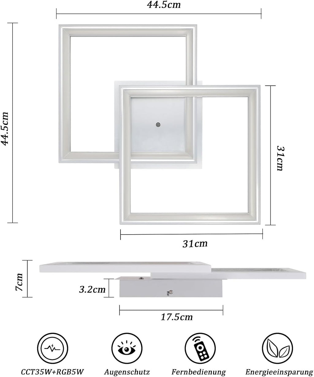 Homefire Deckenlampe LED Deckenleuchte Wohnzimmer - Schlafzimmerlampe RGB Farbwechsel Dimmbar Wohnzimmerlampe Modern Flurlampe mit Fernbedienung 35W Küche Deckenbeleuchtung Schwenkbar für Flur Büro