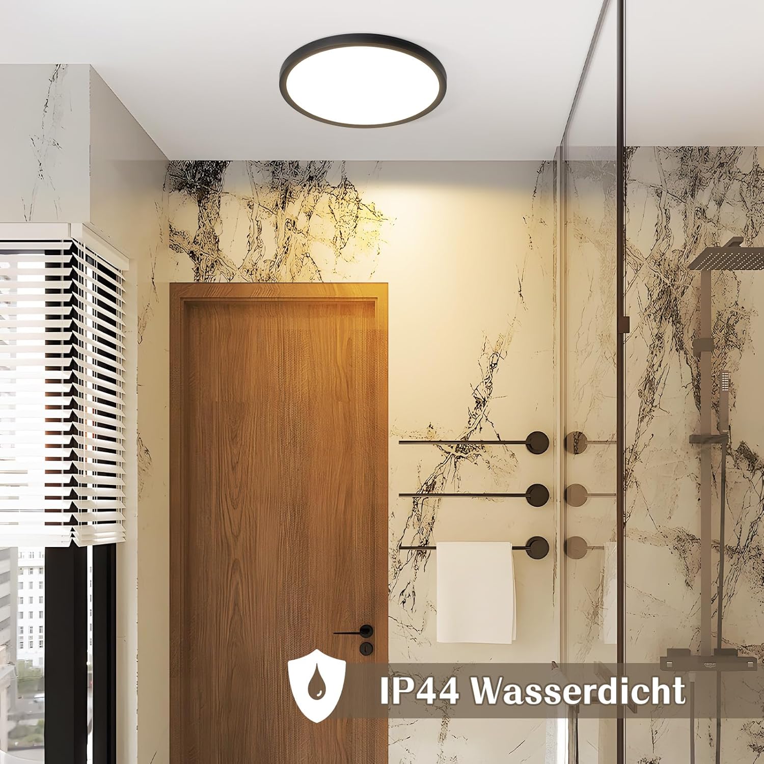 Homefire Deckenlampe LED Deckenleuchte Flach - Rund Badezimmerlampe 18CM IP44 Wasserdicht Badlampe Küchenlampe Decke Schwarz Flurlampe 15W Augenschutz 3000K/4000K/6500K für Bad Küche Flur