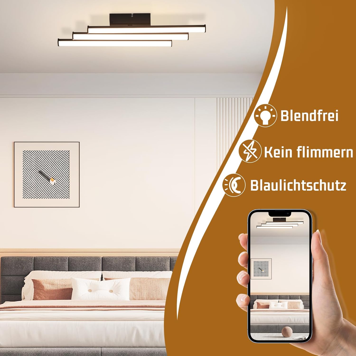Homefire Deckenlampe LED Deckenleuchte Schlafzimmer - 18W Flurlampe Küchenlampe 3000K Warmweiß Modern Deckenlampen Schwarz Schlafzimmerlampe für Küche Schlafzimmer Treppenhaus Wohnzimmer Büro