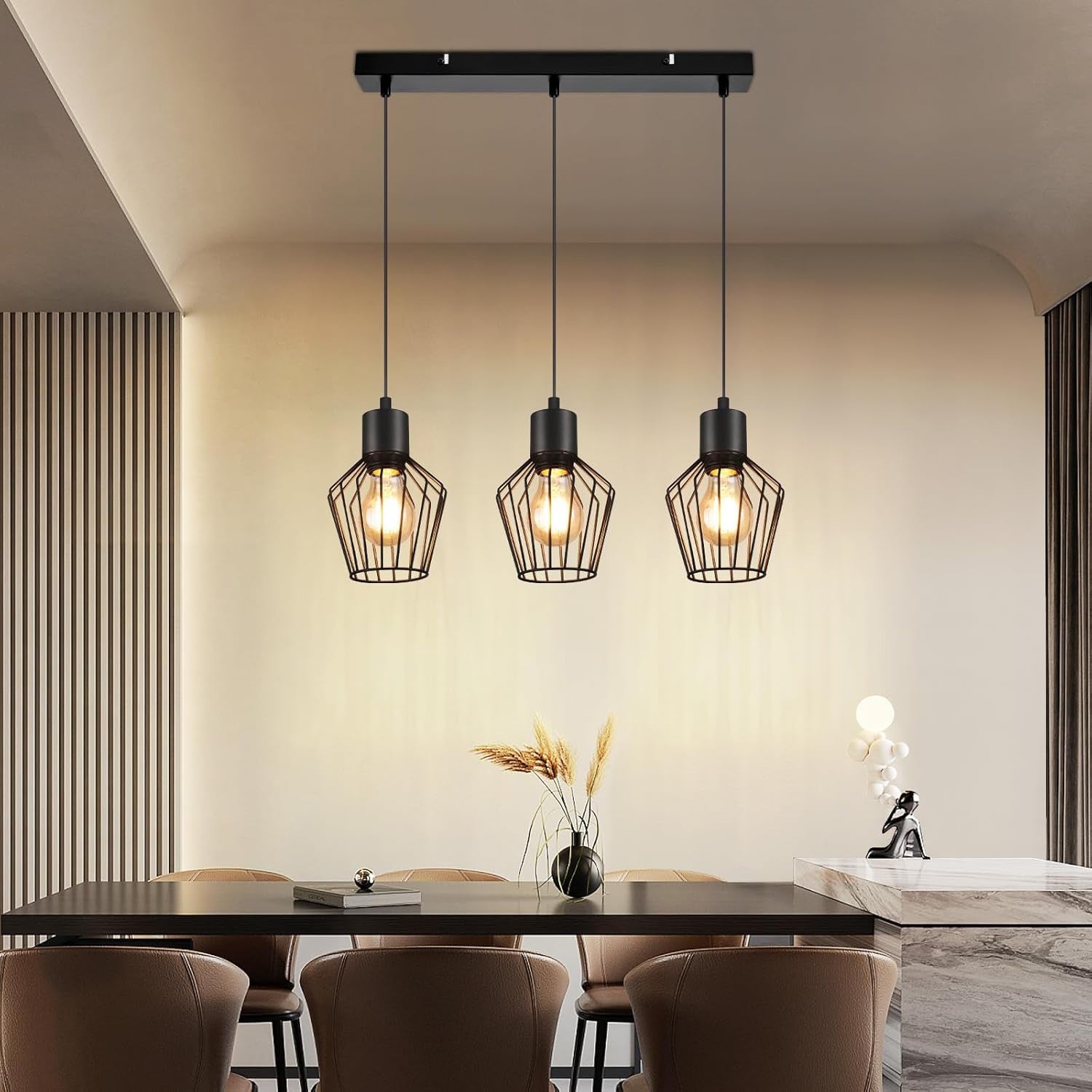 Pendellampe 3 Flammig Hängeleuchte Metall - Hängelampe Schwarz E27 Esszimmer Pendelleuchte Esstisch Küchenlampe Industrie LED für Flur Schlafzimmer Wohnzimmer Cafe