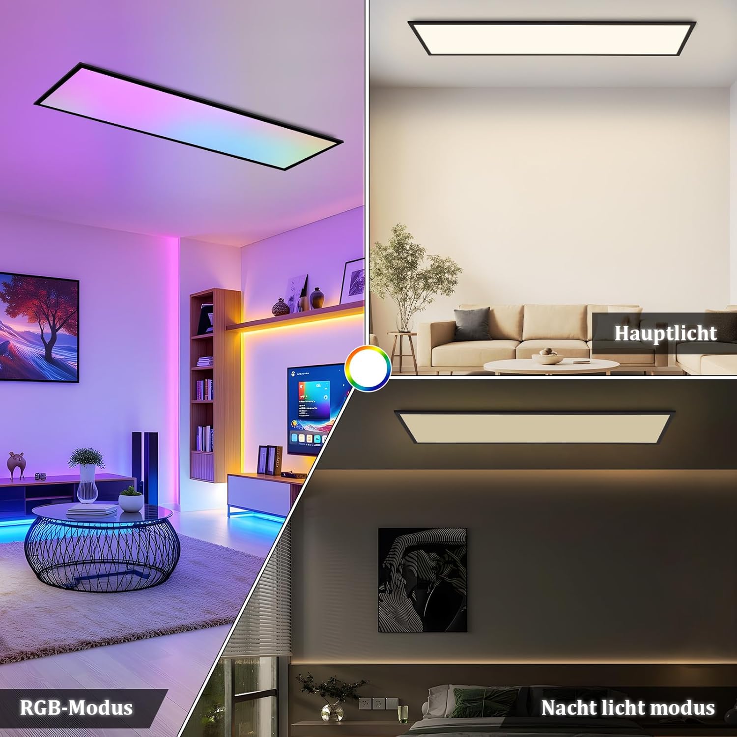 Homefire Deckenlampe LED Panel 120x30cm - Deckenleuchte Dimmbar Rechteckig 39W Deckenpanel Farbwechsel RGB + CCT Küchenlampe mit Fernbedienung Flach Bürolampe für Wohnzimmer Esszimmer Schlafzimmer