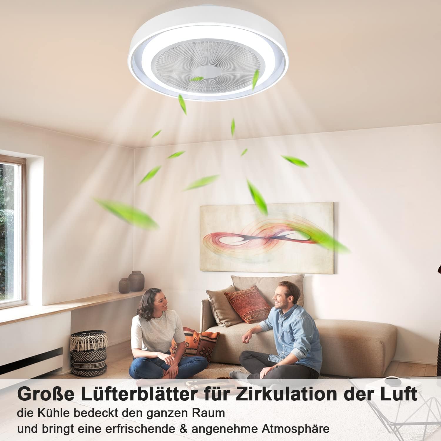 Homefire Deckenventilator mit Beleuchtung und Fernbedienung Leise - LED Dimmbar Deckenlampe mit Ventilator Lampe Decke Timing Deckenleuchte Modern Blau 5 Flügeln Licht für Schlafzimmer Wohnzimmer