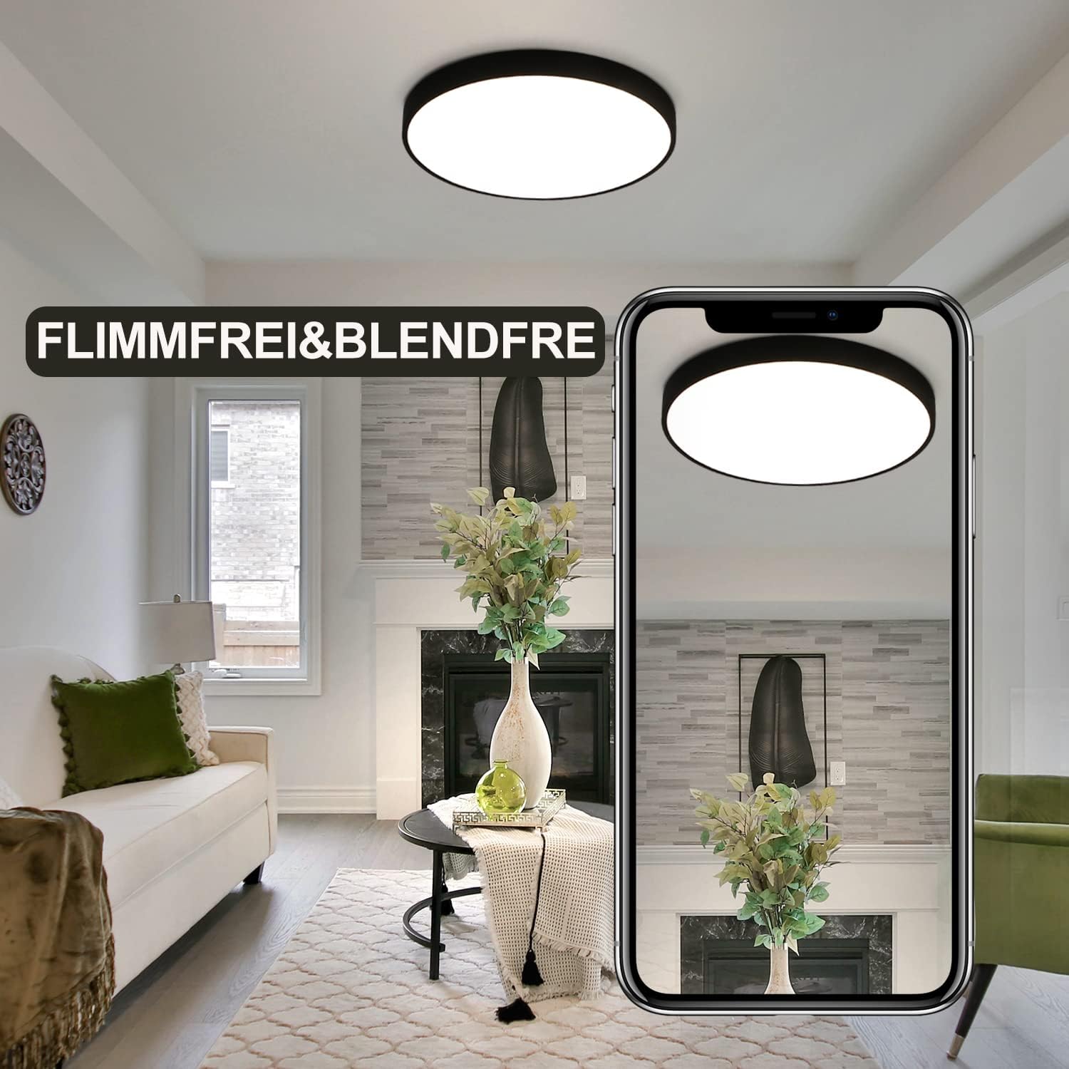 Homefire Led Deckenleuchte Flach Deckenlampe - Schlafzimmerlampe IP44 küchenlampe 4000K Badezimmer Rund 27cm 17W Schwarzer Wohnzimmerlampe für Küche Flur Kinderzimmer Balkon Büro [Energieklasse F]
