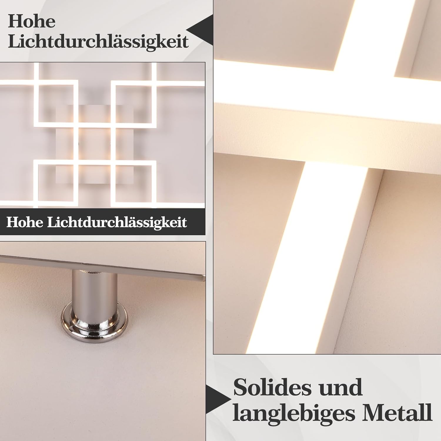 Homefire Deckenlampe Wohnzimmer LED Deckenleuchte - 48W Modern Wohnzimmerlampe Stufenloses Dimmbar 3000K - 6500K Weiß Schlafzimmerlampe mit Fernbedienung Eckig Deckenbeleuchtung für Schlafzimme Küche