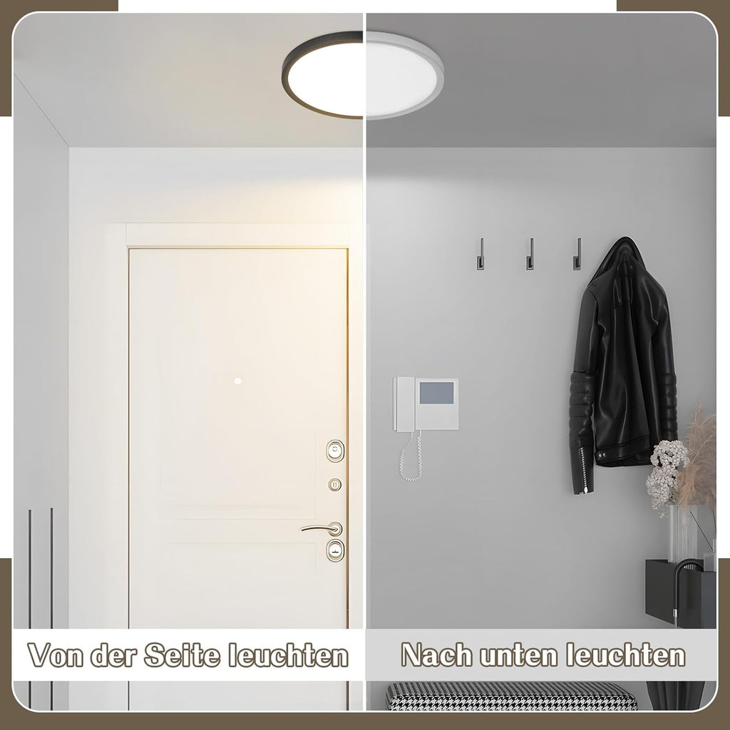 Homefire Deckenlampe LED Deckenleuchte Flach - Rund Badezimmerlampe 18CM IP44 Wasserdicht Badlampe Küchenlampe Decke Schwarz Flurlampe 15W Augenschutz 3000K/4000K/6500K für Bad Küche Flur