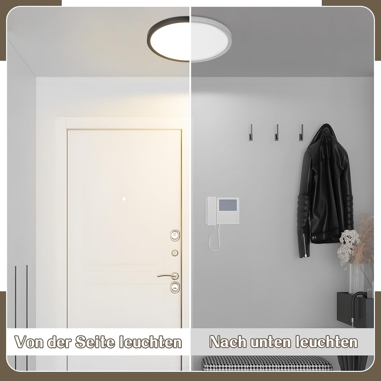 Homefire Deckenlampe LED Deckenleuchte Flach - Rund Badezimmerlampe 18CM IP44 Wasserdicht Badlampe Küchenlampe Decke Schwarz Flurlampe 15W Augenschutz 3000K/4000K/6500K für Bad Küche Flur
