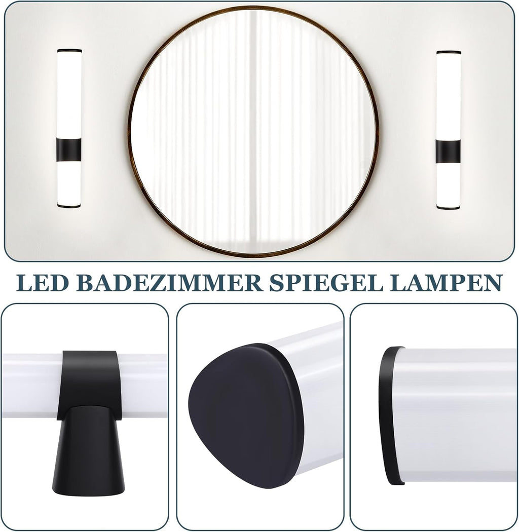 Homefire LED Spiegelleuchte Bad Wandlampe - 6W Spiegellampe Schwarz Badleuchte Wand 30cm Badezimmer Wasserdicht IP44 Modern Neutralweiß 4000K Badlampe Wandleuchte für Keller Küche Badschrank