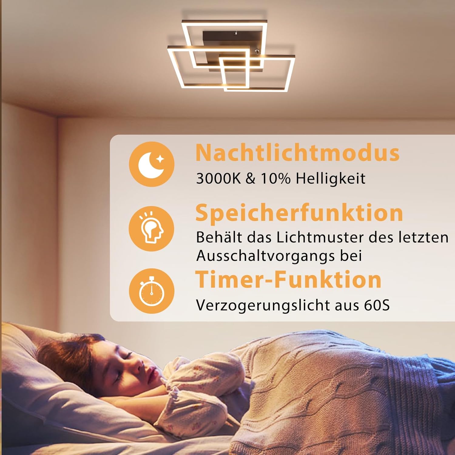 Homefire Deckenlampe LED Deckenleuchte Wohnzimmer - 36W Dimmbar Modern Design Wohnzimmerlampe Schwarz mit Fernbedienung Küchenlampe Flur Schlafzimmerlampe Eckig Deckenleuchten für Küche Büro