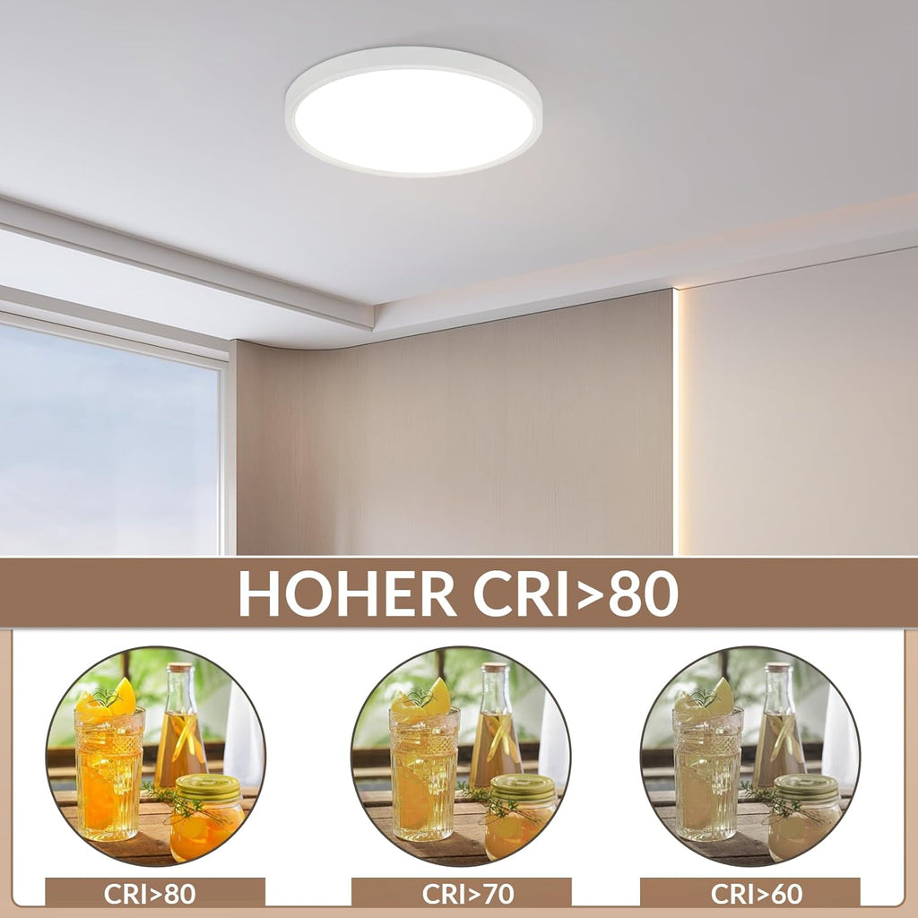 Homefire Deckenlampe LED Deckenleuchte Flach - 23CM Weiß Schlafzimmer Deckenbeleuchtung 18W Rund Flurlampe 4000K Neutralweiß Modern Küchenlampe IP44 Wasserfest Badezimmer Lampe für Bad Küche Flur