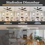 Homefire LED Deckenventilator Mit Beleuchtung Leise - 125CM groß Dimmbar 23W Schwarz Deckenlampe mit Ventilator und Fernbedienung Deckenleuchte Fan 6-Gang Timer für Schlafzimmer Küche Wohnzimmer