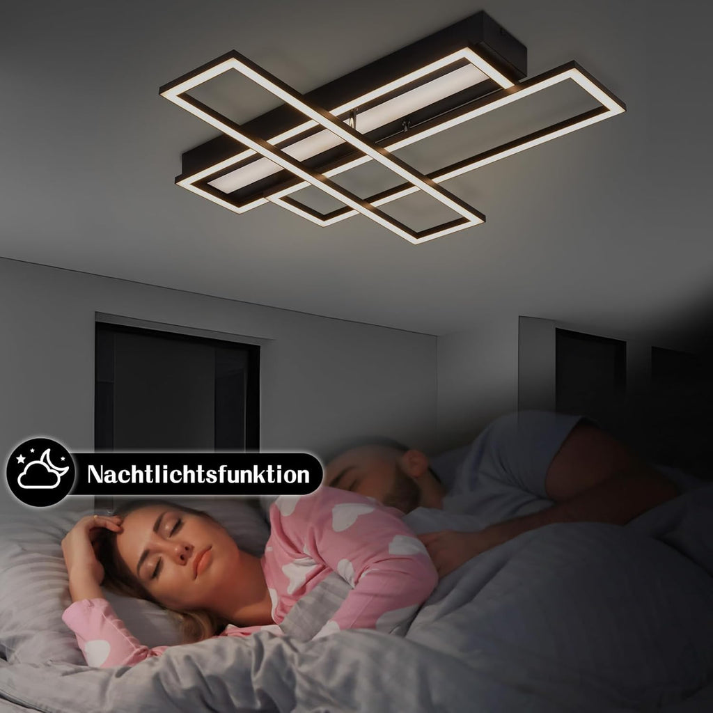 Homefire Deckenlampe LED Deckenleuchte Wohnzimmer - 54W Schwarz Dimmbar Schlafzimmerlampe Modern Design Küchenlampe mit Fernbedienung Wohnzimmerlampe Flur Rechteckig Deckenleuchten für Küche Esszimmer
