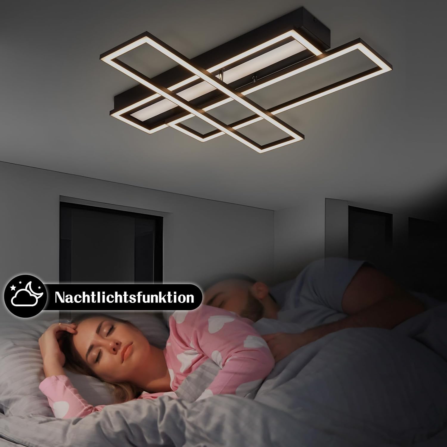 Homefire Deckenlampe LED Deckenleuchte Wohnzimmer - 54W Schwarz Dimmbar Schlafzimmerlampe Modern Design Küchenlampe mit Fernbedienung Wohnzimmerlampe Flur Rechteckig Deckenleuchten für Küche Esszimmer